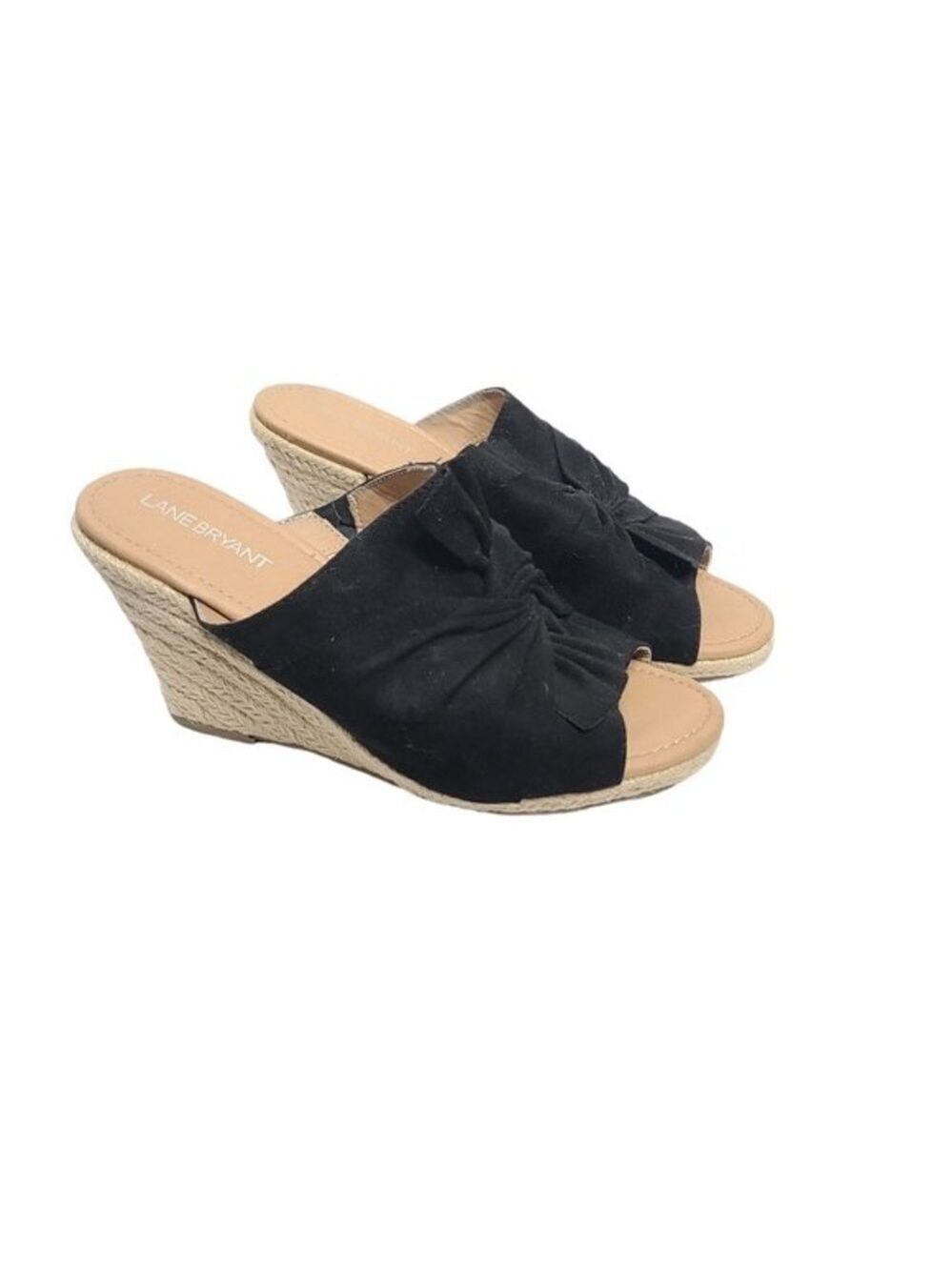 Lane Bryant Black Fabric Espadrilles Wedges 10